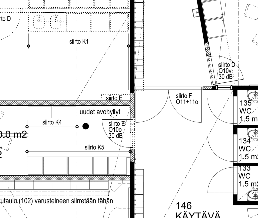 Arkkitehtipiirustus tilamuutoksesta.