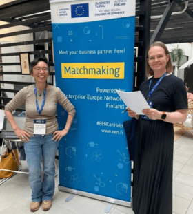 Enterprise Europe Networkin matchmaking-tapahtumassa Megumi Hayashi ja Mari Kivinen